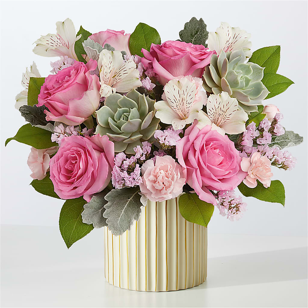Dusty Rose Bouquet with Ivory Vase – FORGET-ME-NOT FLOWERS & GIFTS, Jacksonville NC