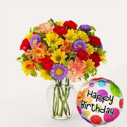 Kaleidoscope Bouquet with Birthday Balloon – FORGET-ME-NOT FLOWERS & GIFTS, Jacksonville NC