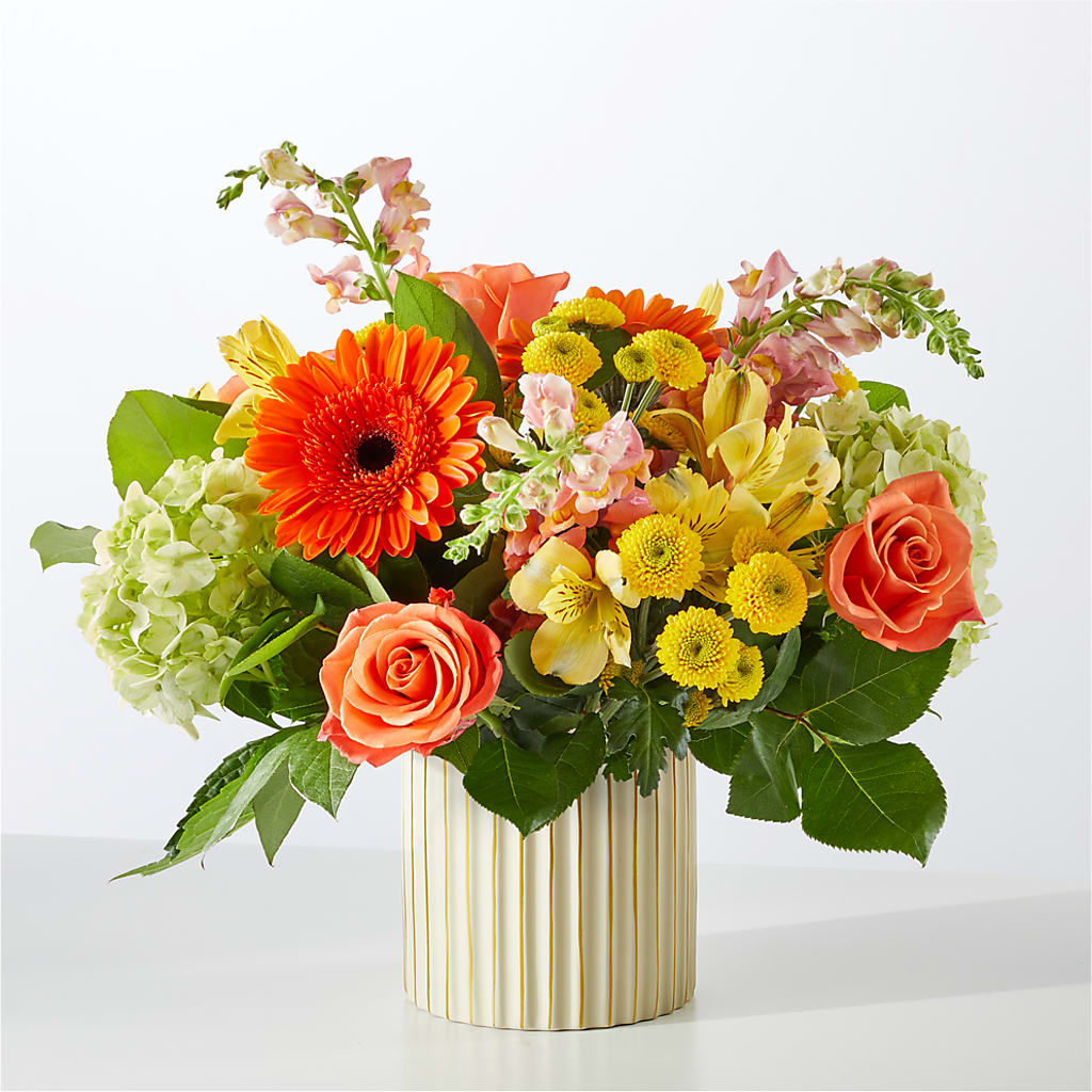 Autumn Sunshine Bouquet with Ivory Vase – FORGET-ME-NOT FLOWERS & GIFTS, Jacksonville NC